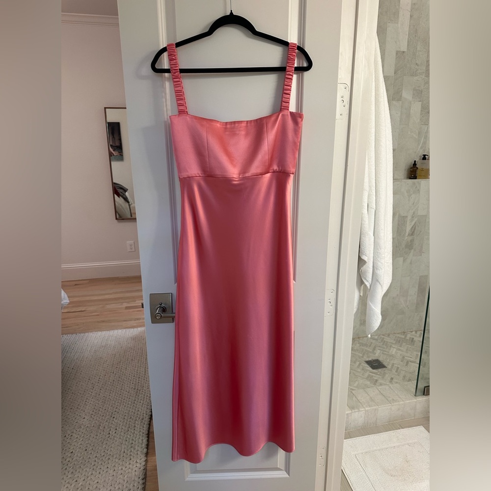 Anna October Angela Satin Buster Midi Dress In Pink - Picture 6 of 7